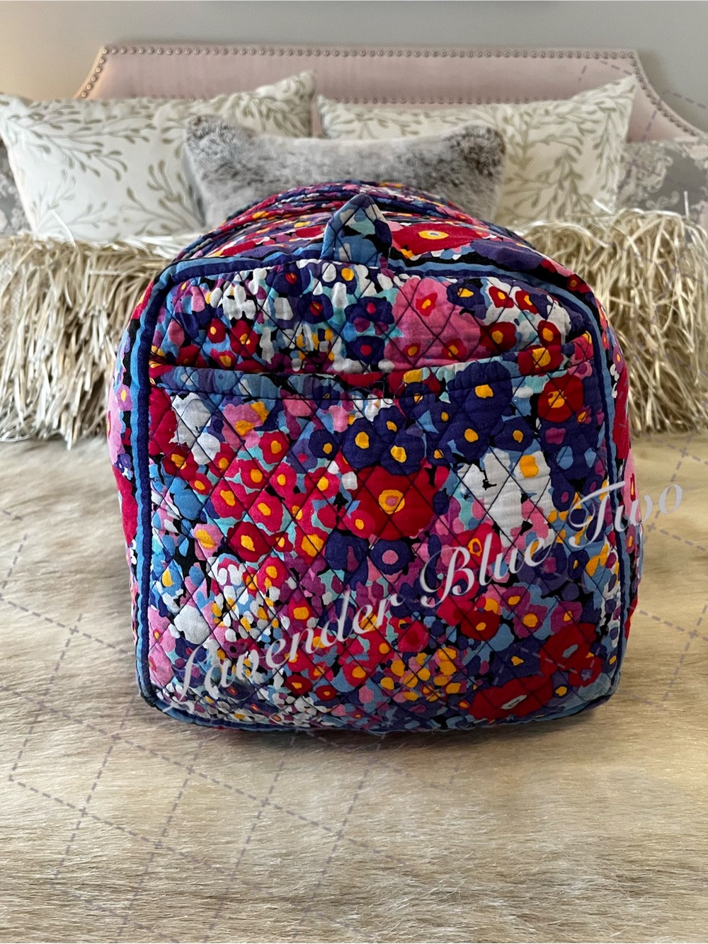 VERA BRADLEY Impressoinita 2015 Large Duffle Bag 2 Handles Zip Top Pink Purple - Picture 4 of 12